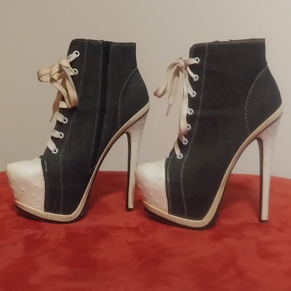 Denim booties